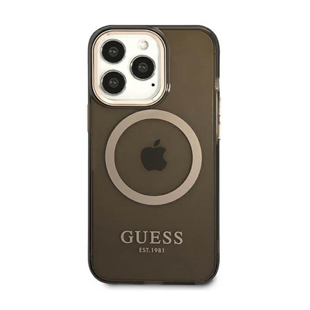 Guess Gold Outline Průsvitné pouzdro MagSafe - iPhone 13 Pro Max (černé)