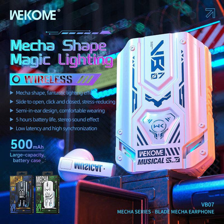 WEKOME VB07 Mecha Series - bezdrátová sluchátka Bluetooth V5.3 TWS s nabíjecím pouzdrem (bílá)