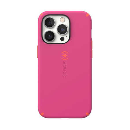 Speck CandyShell Pro + MagSafe - Coque pour iPhone 14 Pro avec revêtement MICROBAN (Digital Pink / Energy Red)