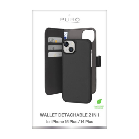 PURO Wallet Detachable - 2-in-1 iPhone 15 Plus Case (noir)