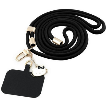 Hello Kitty Patch & Kitty Head Charm - Univerzální popruh / šňůrka na telefon (černý)