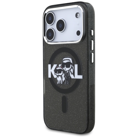 Karl Lagerfeld IML Glitter Karl & Choupette Sketch Logo MagSafe - Case iPhone 17 Pro (Black)