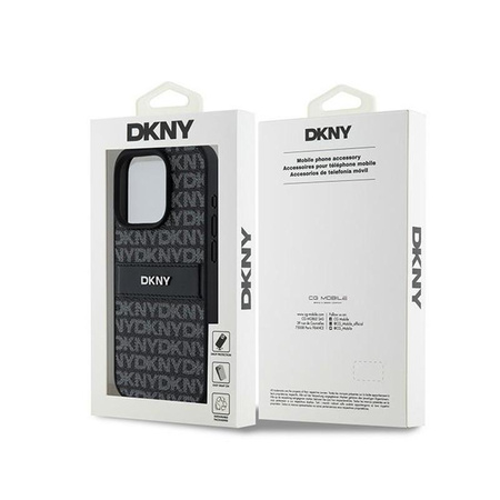 DKNY Leather Mono Stripe & Metal Logo - Coque pour iPhone 15 Pro (noir)