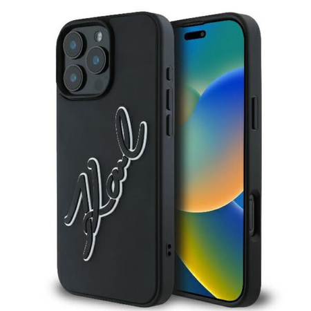 Karl Lagerfeld 3D Rubber Bicolor Signature - pouzdro pro iPhone 16 Pro (černé)
