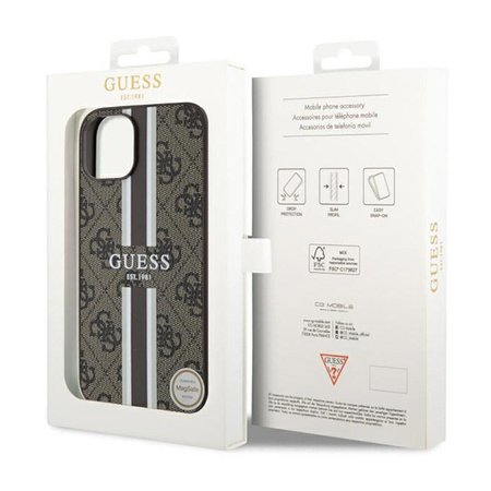 Guess 4G Étui MagSafe à rayures imprimées pour iPhone 14 Plus (marron)