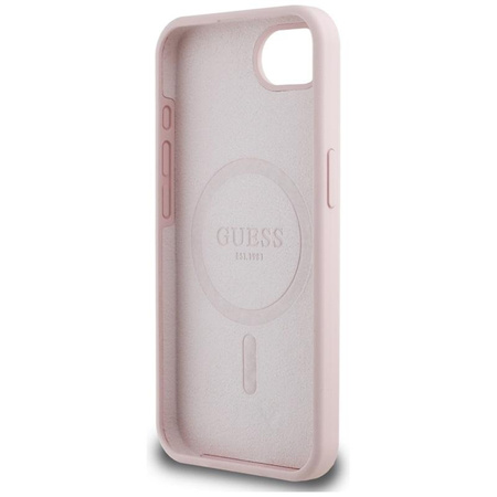 Guess Silicone Script Metal Logo MagSafe - étui pour iPhone 16e (rose)