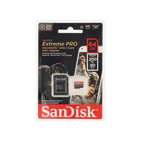 SanDisk Extreme Pro microSDXC - 64 GB A2 V30 UHS-I U3 200/90 MB/s memory card with adapter