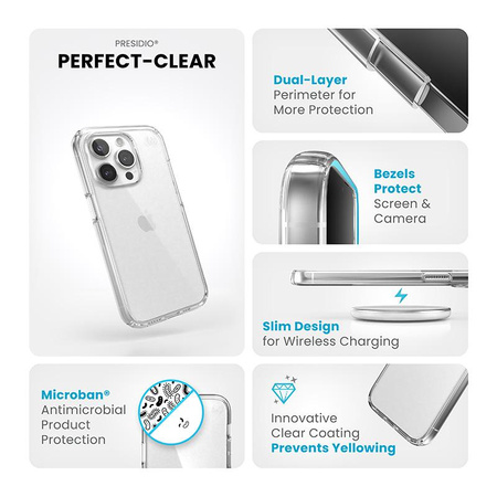 Speck Presidio Perfect-Clear - Custodia per iPhone 15 Pro (trasparente)