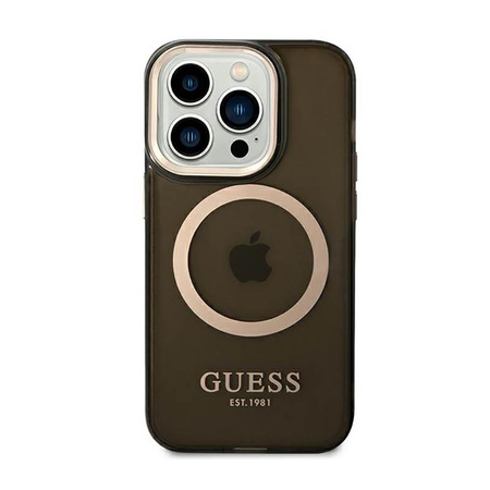 Guess Gold Outline Průsvitné pouzdro MagSafe - iPhone 14 Pro Max (černé)