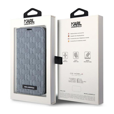 Karl Lagerfeld Booktype Saffiano Monogram - iPhone 14 Pro Max tok (Ezüst)