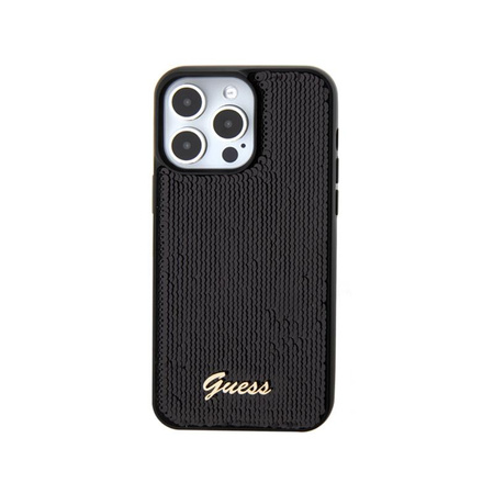 Guess Sequin Script Metal - Hülle für iPhone 15 Pro (Schwarz)