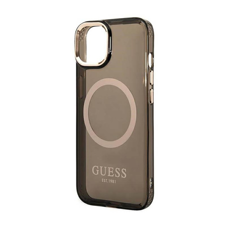 Guess Gold Outline Průsvitné pouzdro MagSafe - iPhone 14 Plus (černé)