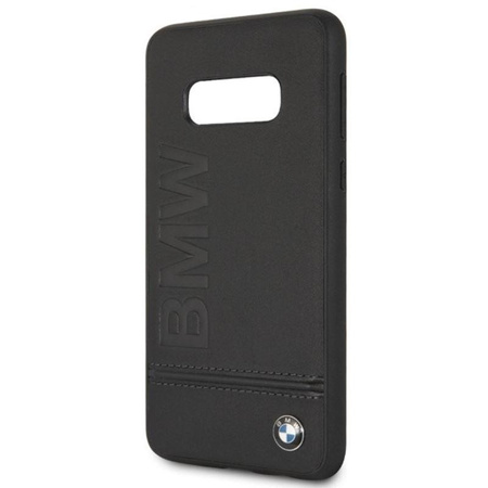BMW Signature Logo Imprint Case - Skórzane etui Samsung Galaxy S10e z wytłaczanym logo BMW (czarny)