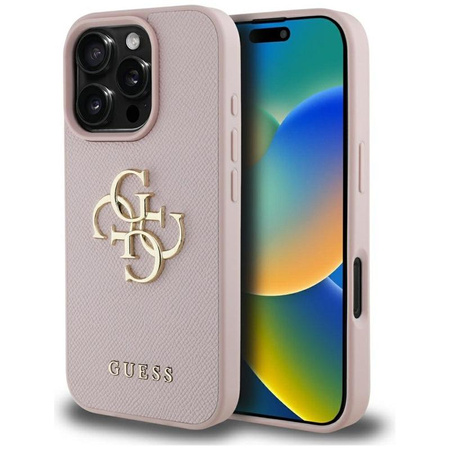 Guess Grained Big 4G Logo Small Classic Logo - pouzdro pro iPhone 16 Pro Max (růžové)