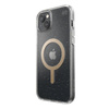 Speck Presidio Perfect-Clear with Glitter + MagSafe - iPhone 15 Plus / 14 Plus Case with MICROBAN Coating (Clear / Gold Glitter)