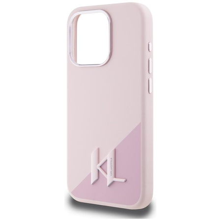 Karl Lagerfeld Silicone Shadow Metal Initial MagSafe - Coque pour iPhone 15 Pro Max (rose)