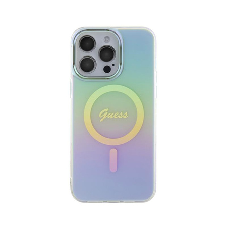 Pouzdro Guess IML Iridescent MagSafe - iPhone 15 Pro (tyrkysové)
