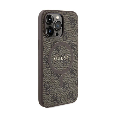 Guess 4G Collection Cuir Logo Métal MagSafe - Étui iPhone 13 Pro Max (marron)