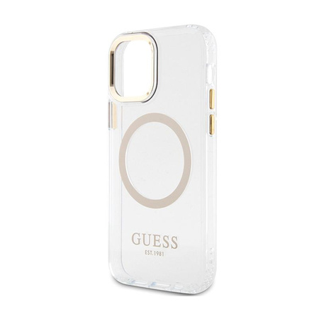 Guess Metal Outline MagSafe - pouzdro pro iPhone 12 / iPhone 12 Pro (průhledné / zlaté)