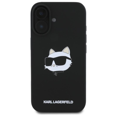 Karl Lagerfeld Silikonové pouzdro MagSafe s potiskem hlavy Choupette - iPhone 16 (černé)