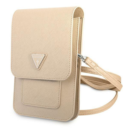 Guess Wallet Saffiano Triangle Logo Phone Bag - taška na chytrý telefon a příslušenství (béžová)