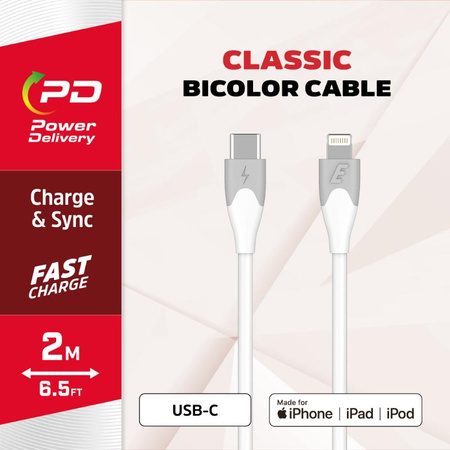 Energizer Classic - Připojovací kabel USB-C k Lightning s certifikací MFi 2 m (bílý)