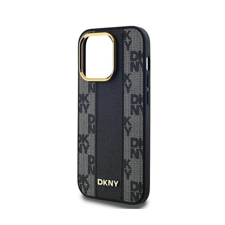 DKNY Leather Checkered Mono Pattern MagSafe - Hülle für iPhone 14 Pro Max (Schwarz)