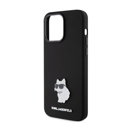 Karl Lagerfeld Silikon Choupette Metall Pin - iPhone 15 Pro Tasche (schwarz)