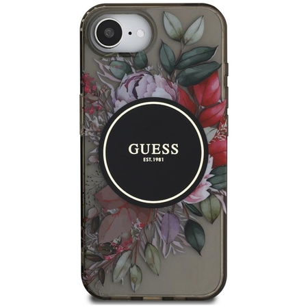 Guess IML Flowers MagSafe - étui pour iPhone 16e (noir)