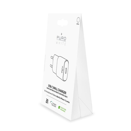 PURO White Mini Fast Travel Charger - USB-C Power Delivery 20W Fast Travel Charger (white)