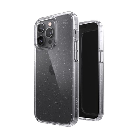 Speck Presidio Perfect-Clear avec paillettes - Coque pour iPhone 13 Pro avec revêtement MICROBAN (transparent/paillettes platine)