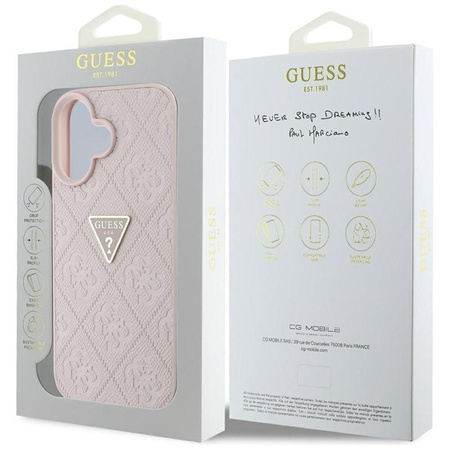 Guess Hot Stamp 4G Pattern Triangle Metal Logo - Pouzdro pro iPhone 16 (růžové)