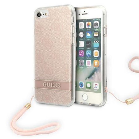 Guess 4G Print Cord - Case with lanyard iPhone SE 2022 / SE 2020 / 8 / 7 (Pink)