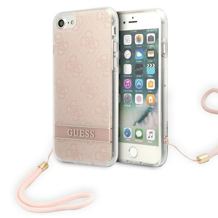 Guess 4G Print Cord - Etui avec dragonne iPhone SE 2022 / SE 2020 / 8 / 7 (Rose)