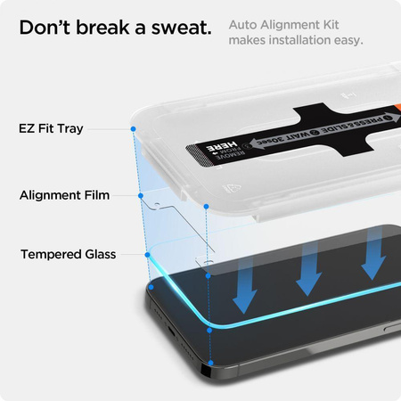 Spigen Glas.TR EZ Fit - Tvrzené sklo pro Apple iPhone 16e / iPhone 14 / iPhone 13 / iPhone 13 Pro