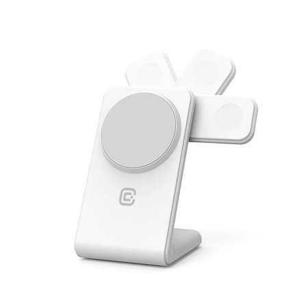 Crong MagSpot Pivot Stand - Chargeur sans fil 3-en-1 avec MagSafe pour iPhone, Apple Watch et AirPods (blanc)