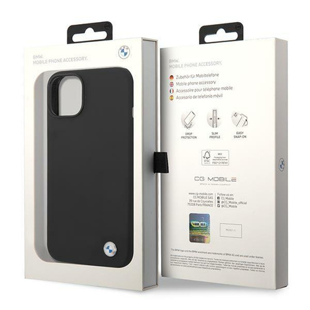 BMW Liquid Silicone Case Metall-Logo - iPhone 14 Hülle (Schwarz)