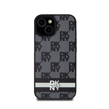 DKNY Leather Checkered Mono Pattern & Printed Stripes - Étui Samsung Galaxy S24 Ultra (noir)