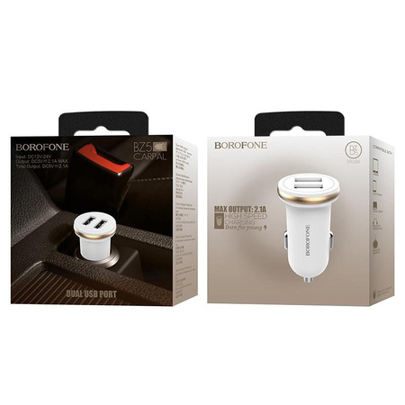 Borofone - 2x USB autós töltő, fehér