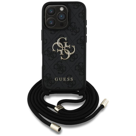 Guess 4G Nagy logós zsinórpántos kereszttartó - tok iPhone 16 Pro Max készülékhez (fekete)