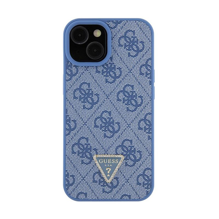 Guess Leder 4G Triangle Strass - iPhone 15 Tasche (blau)