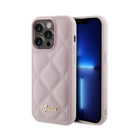 Guess Logo métal matelassé - Coque iPhone 15 Pro Max (rose)