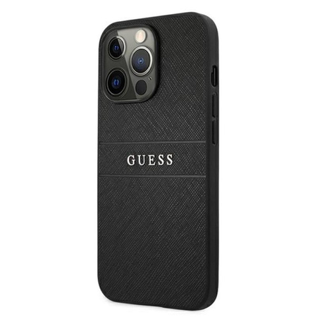 Guess Saffiano Metal Logo Stripes - iPhone 13 Pro Max Case (black)