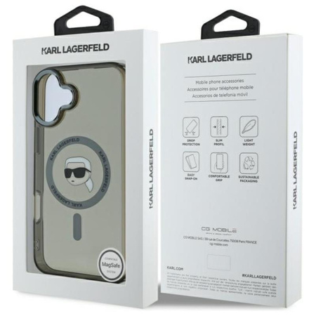 Karl Lagerfeld IML Metal Karl Head MagSafe - pouzdro na iPhone 16 (černé)