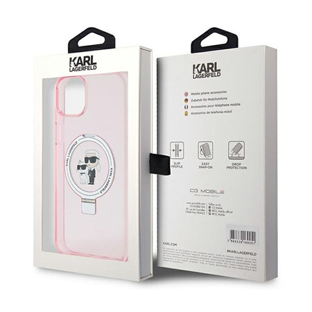 Karl Lagerfeld Ring Stand Karl & Choupette MagSafe - Coque pour iPhone 15 Plus (rose)