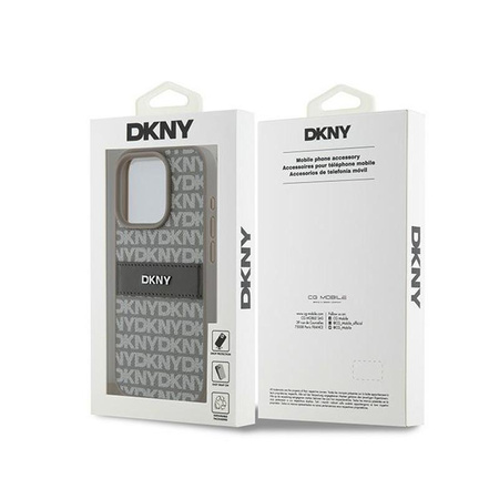 DKNY Étui en cuir mono-rayure et logo en métal pour iPhone 15 Pro Max (beige)