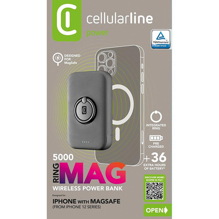 Cellularline Ring MAG 5000 - 5000mAh 7.5W MagSafe Induktionsenergiebank mit Ständer (schwarz)