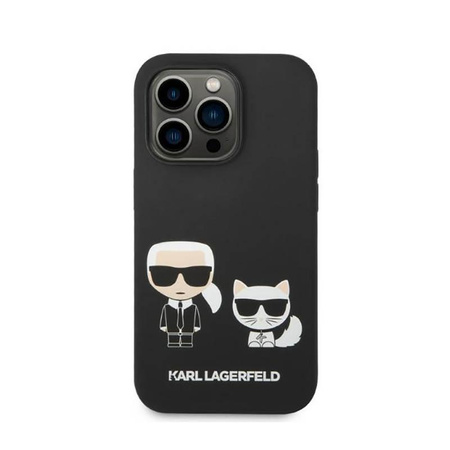 Karl Lagerfeld Flüssigsilikon Karl & Choupette MagSafe - Hülle für iPhone 14 Pro (Schwarz)