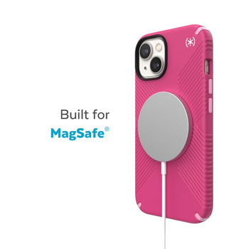 Speck Presidio2 Grip MagSafe - Coque antidérapante pour iPhone 14 / iPhone 13 (Digitalpink / Blossompink / White)