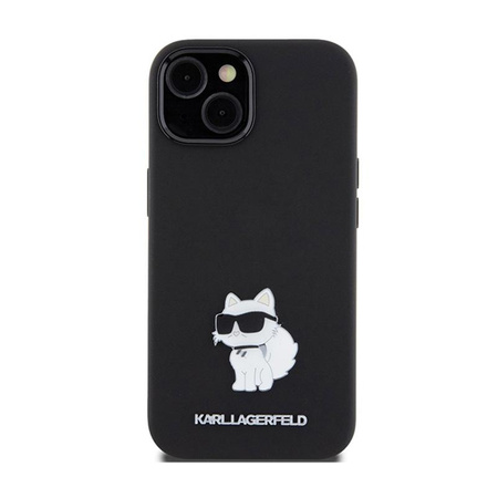 Karl Lagerfeld szilikon Choupette fém kitűző - iPhone 15 tok (fekete)